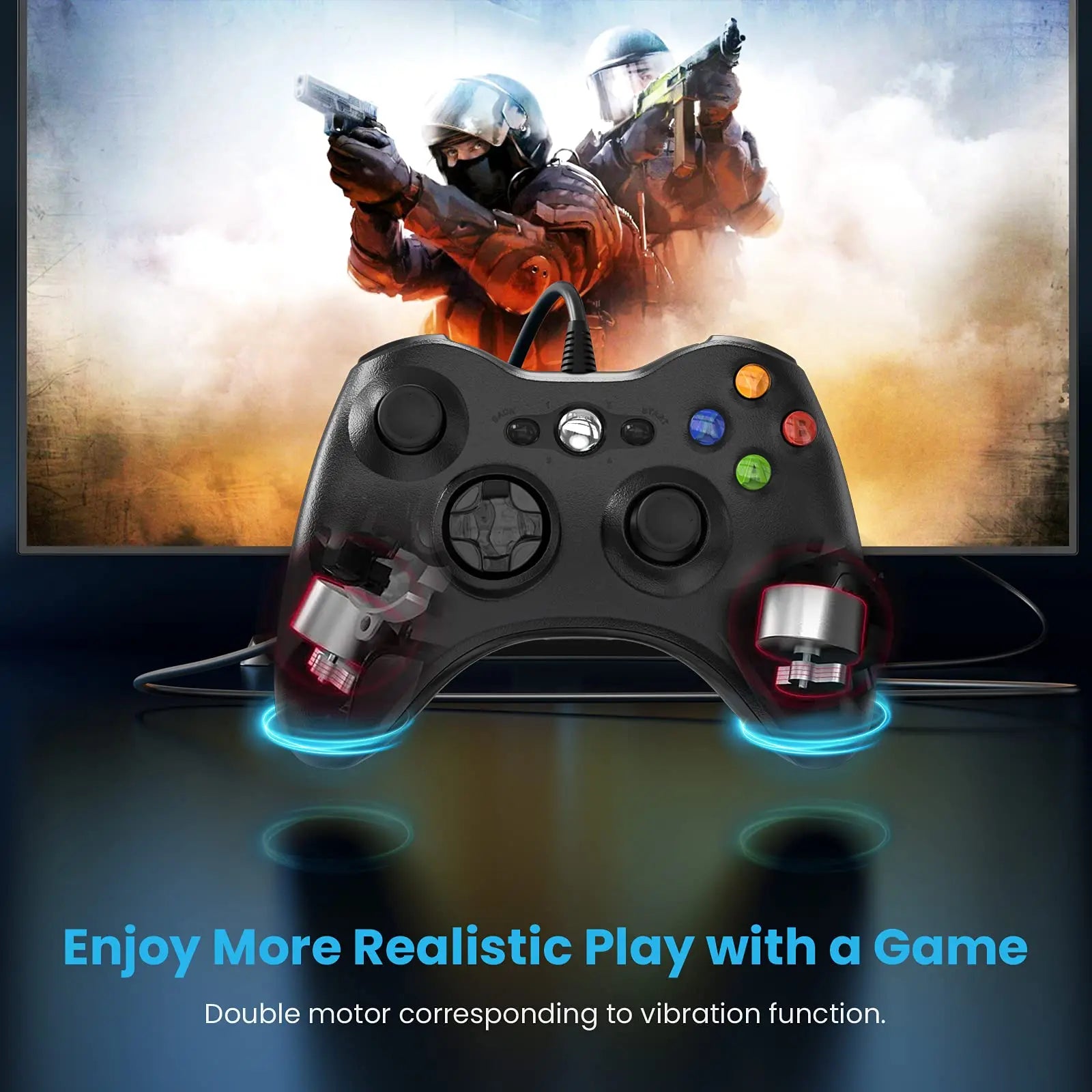 Wired Gamepad For Xbox 360 Game Controller with Dual-Vibration Turbo Compatible with Xbox 360/360 Slim and PC Window Joystick