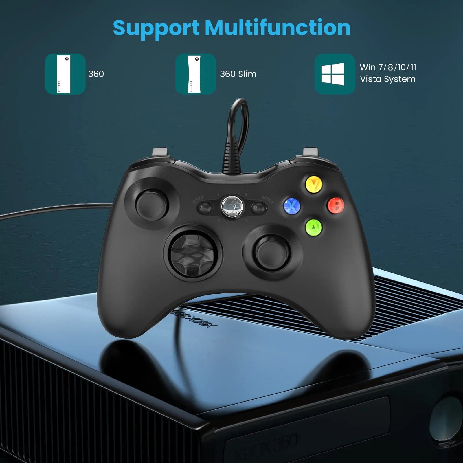 Wired Gamepad For Xbox 360 Game Controller with Dual-Vibration Turbo Compatible with Xbox 360/360 Slim and PC Window Joystick